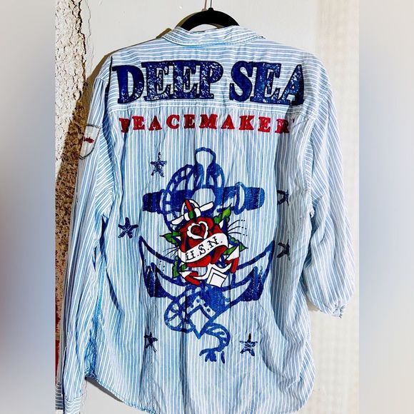 XL Men’s Ed Hardy/Christian Audiger Long Sleeve Oxford Deep Sea Peacemaker - Picture 1 of 5